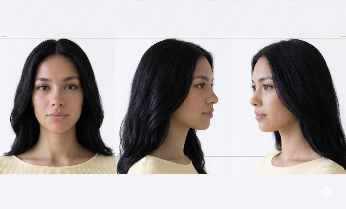 Avatar IA, vues du visage (face et profil)
